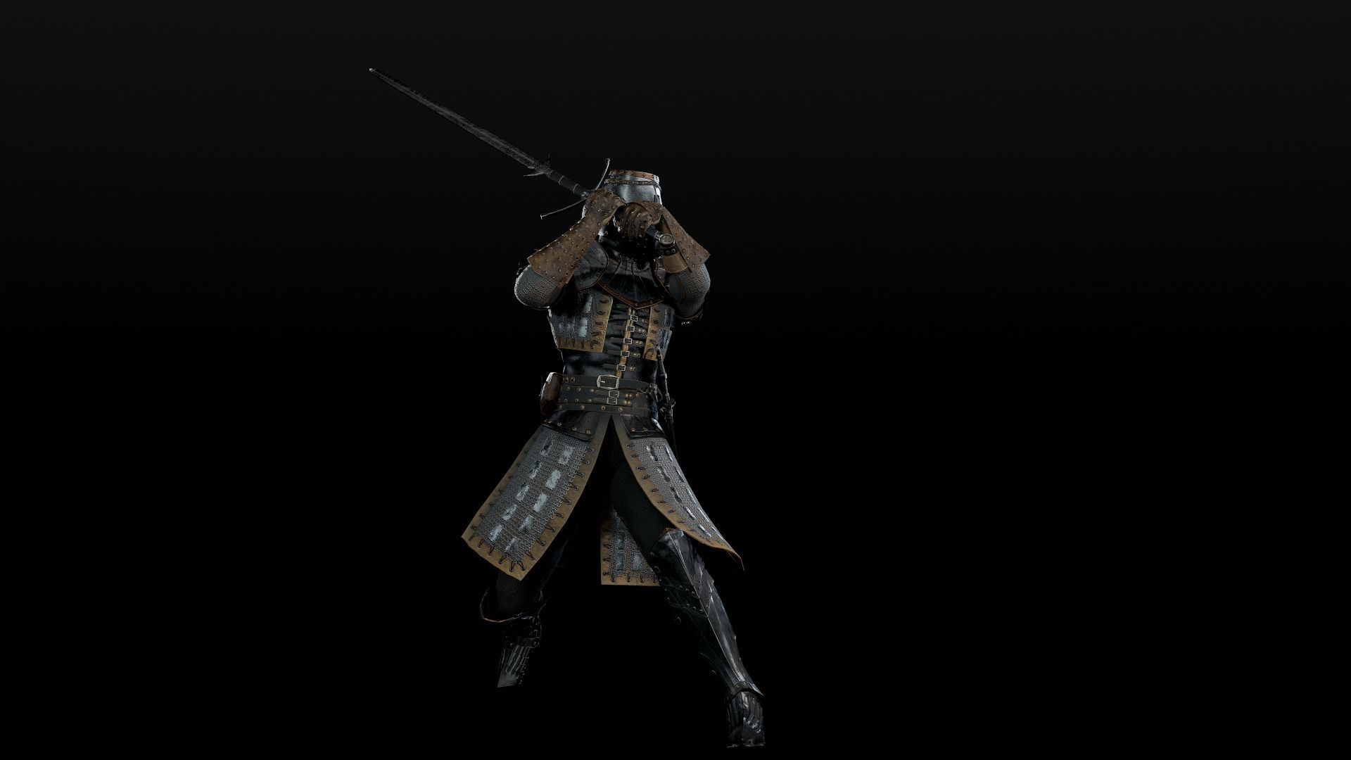 Crusader knight in armour Low-poly 3D model_31