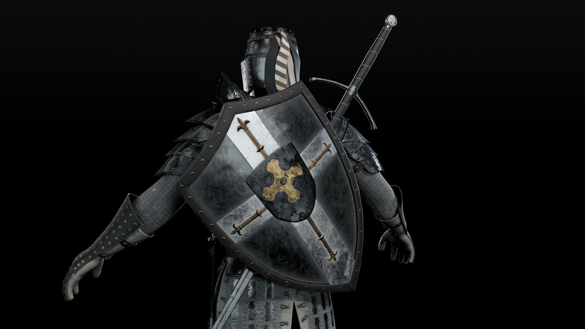 Crusader knight in armour Low-poly 3D model_9