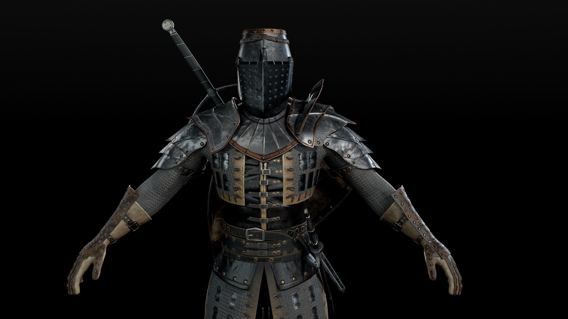 Crusader knight in armour Low-poly 3D model_5