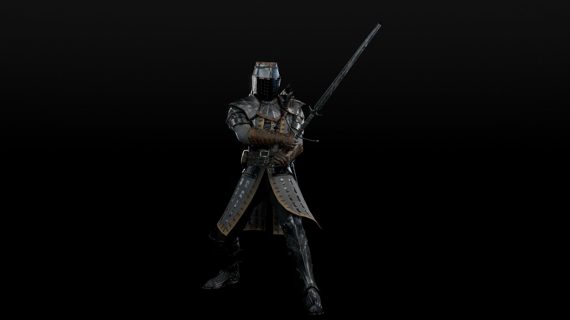 Crusader knight in armour Low-poly 3D model_30