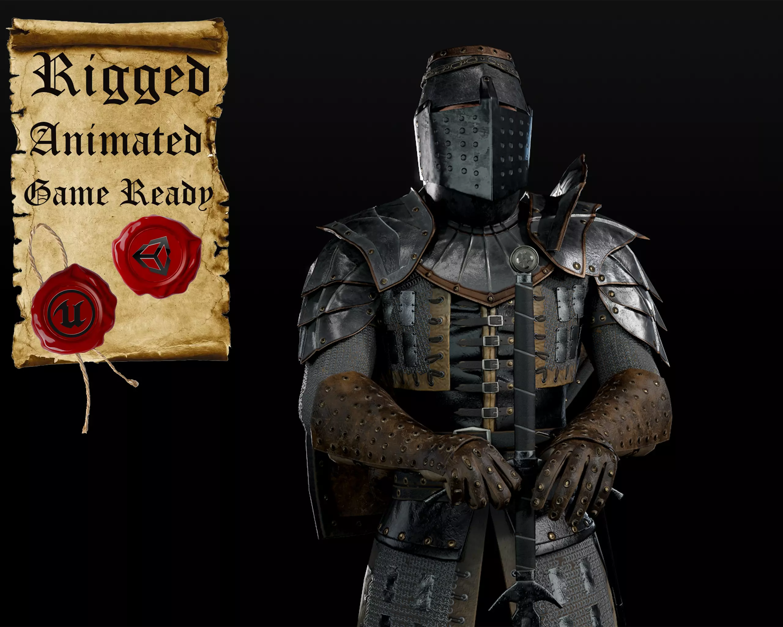 Crusader knight in armour Low-poly 3D model_0