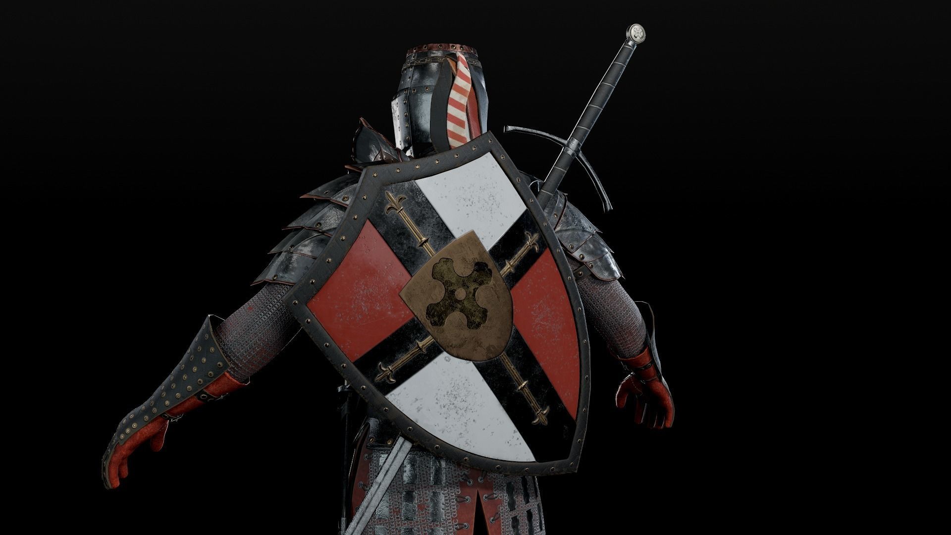 Crusader knight in armour Low-poly 3D model_6