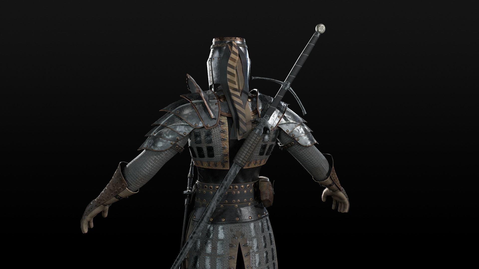 Crusader knight in armour Low-poly 3D model_10