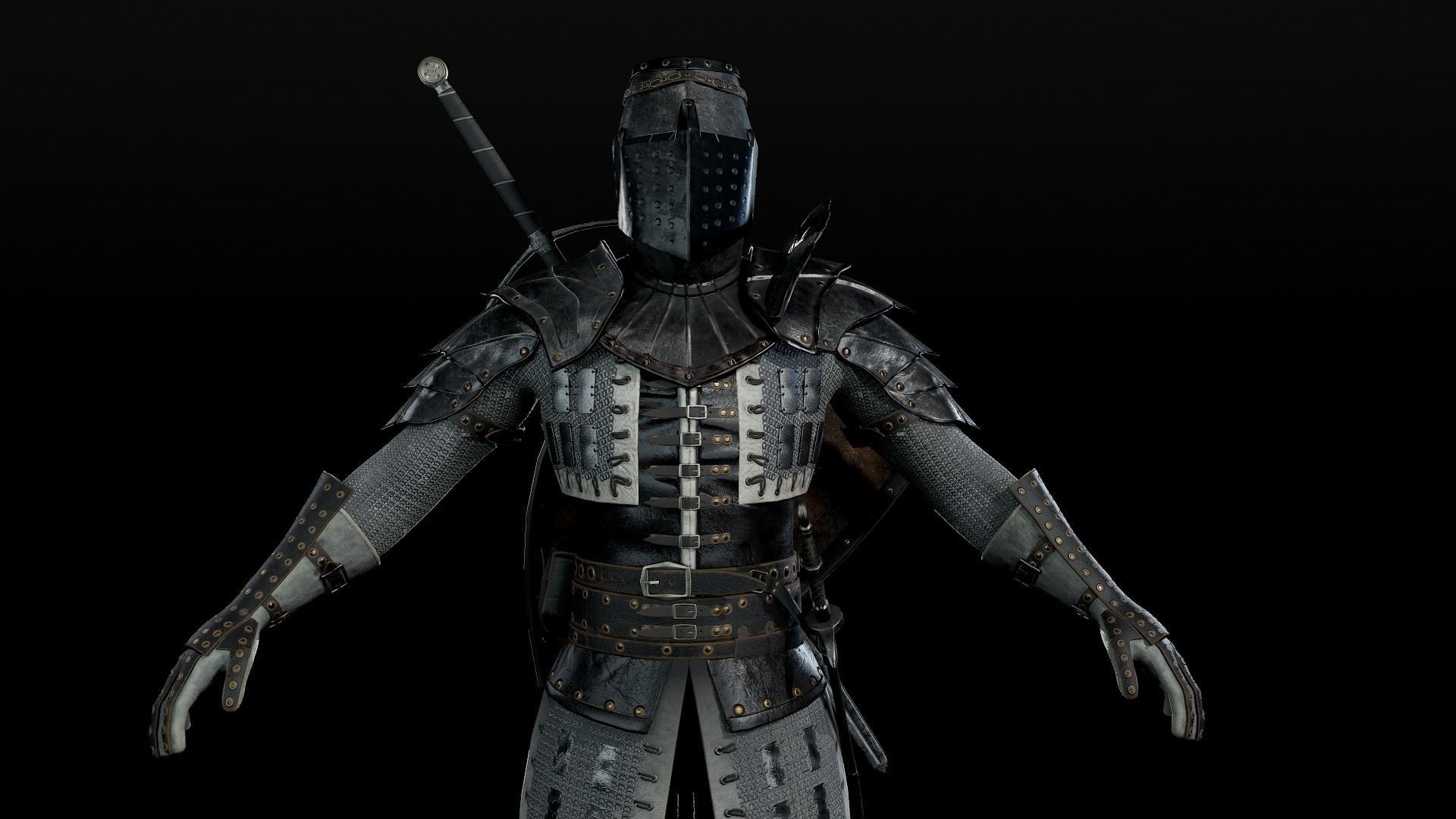 Crusader knight in armour Low-poly 3D model_7