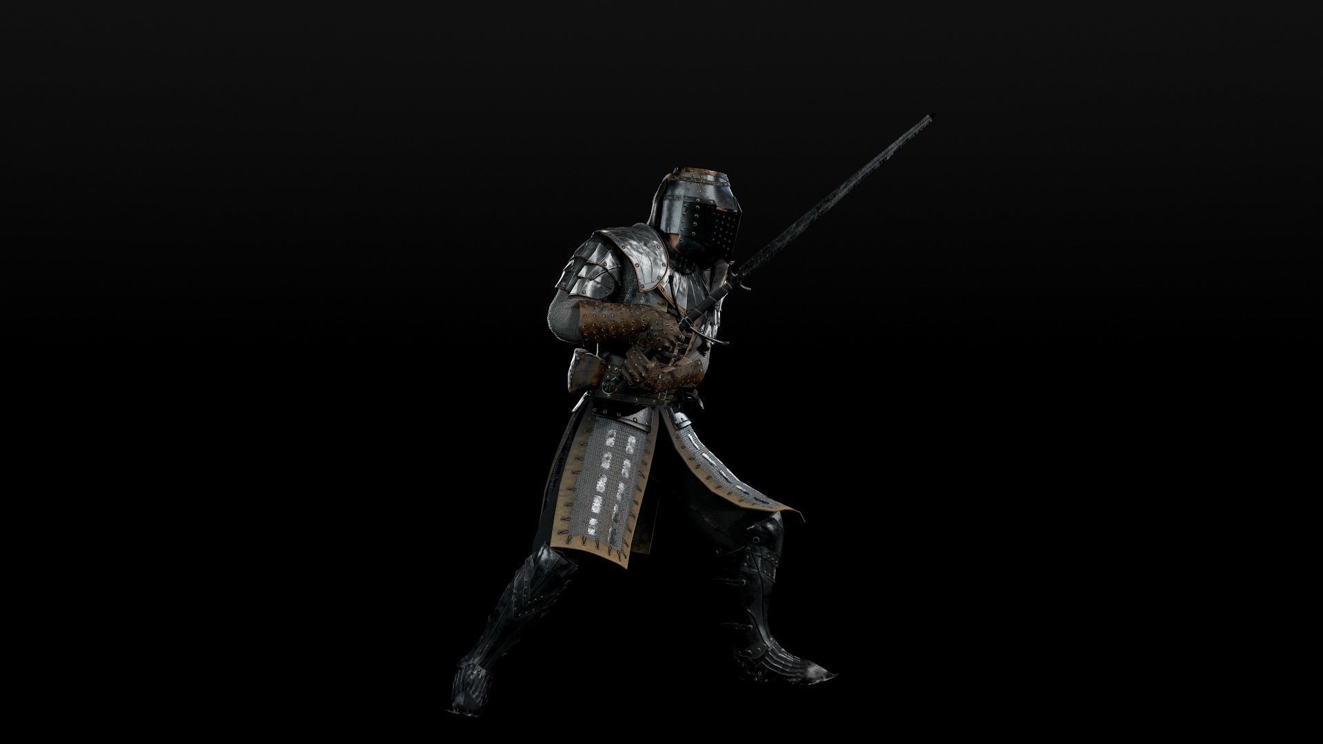 Crusader knight in armour Low-poly 3D model_35