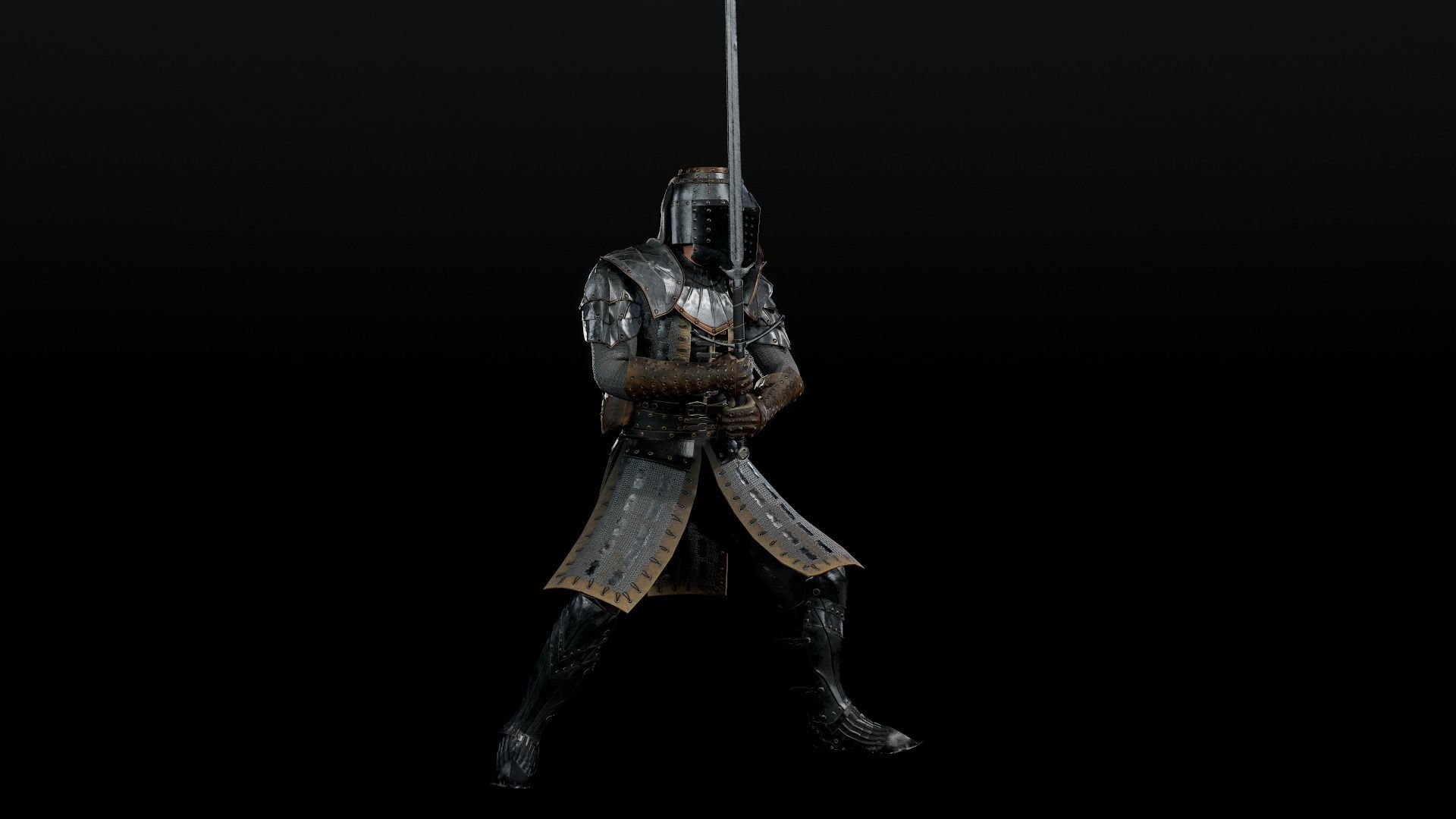 Crusader knight in armour Low-poly 3D model_40