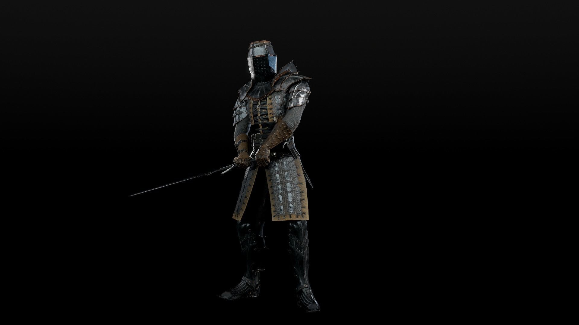 Crusader knight in armour Low-poly 3D model_18