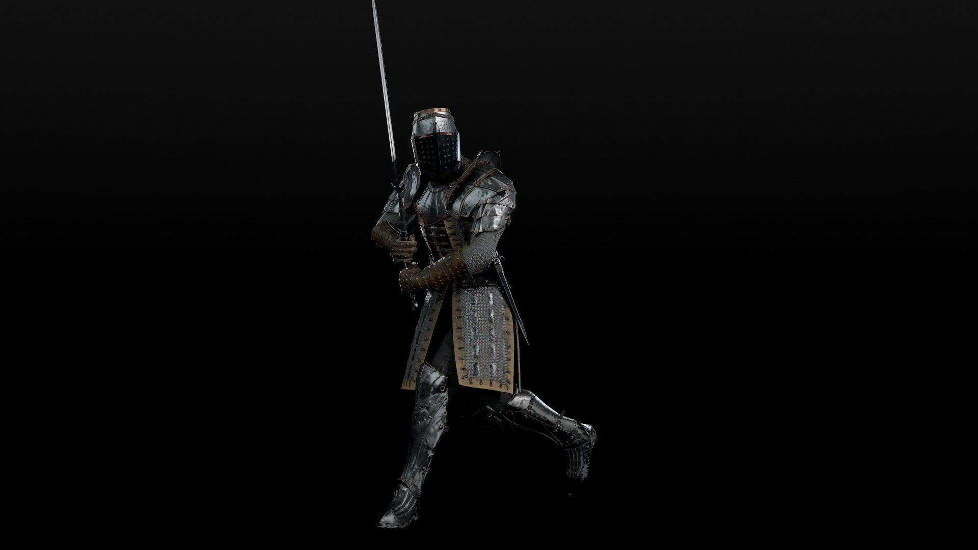 Crusader knight in armour Low-poly 3D model_19