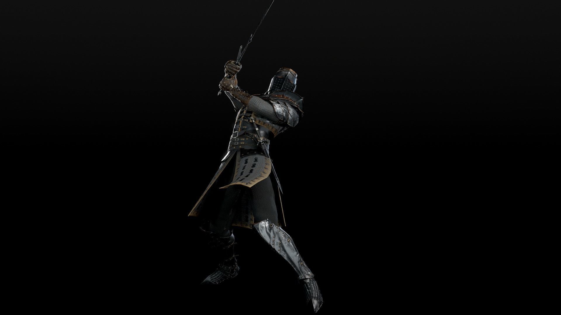 Crusader knight in armour Low-poly 3D model_28