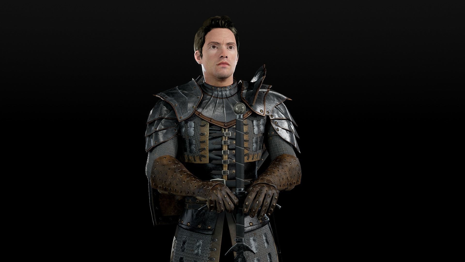 Crusader knight in armour Low-poly 3D model_11