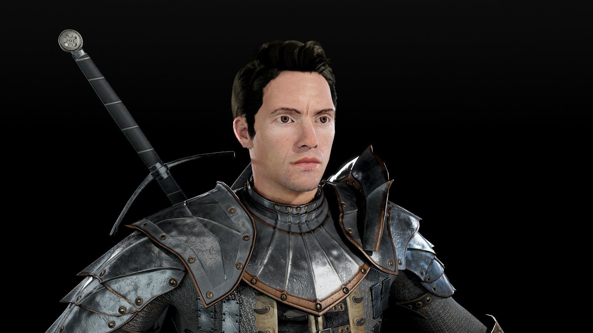Crusader knight in armour Low-poly 3D model_12