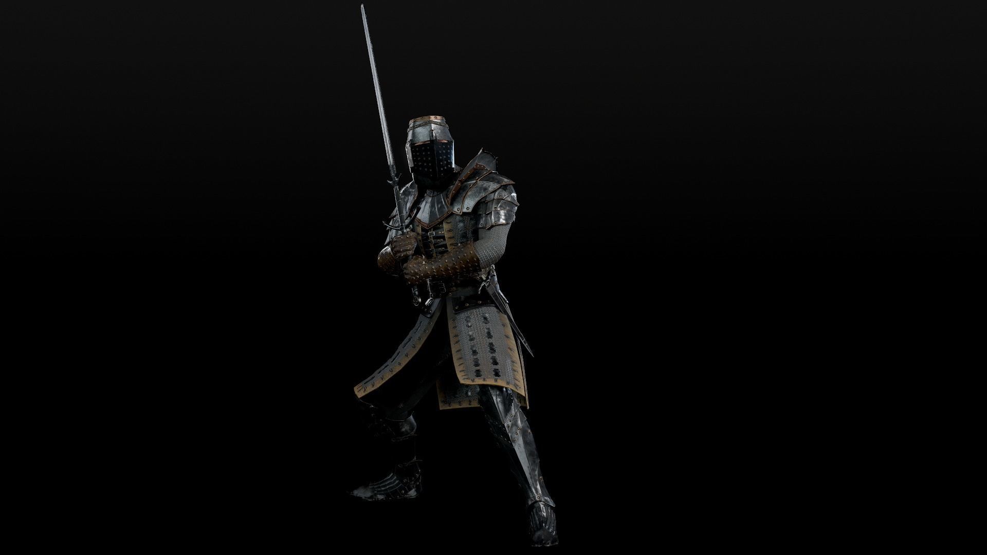 Crusader knight in armour Low-poly 3D model_25