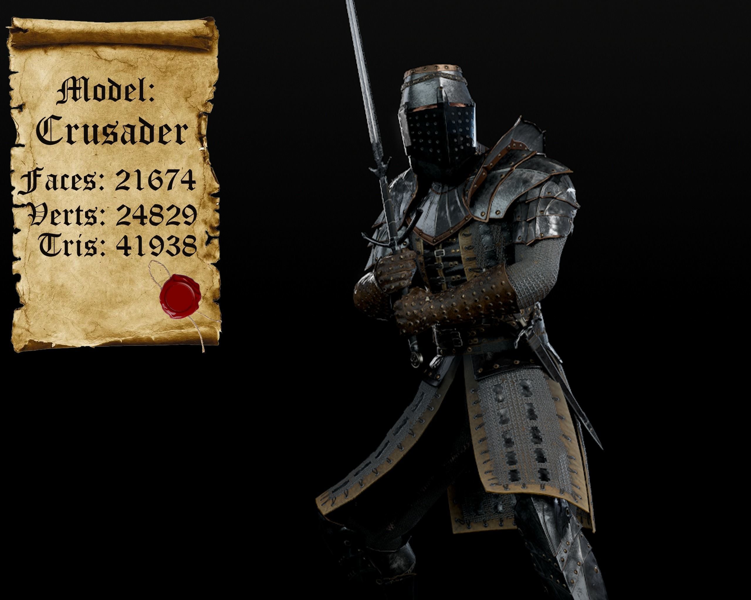 Crusader knight in armour Low-poly 3D model_2