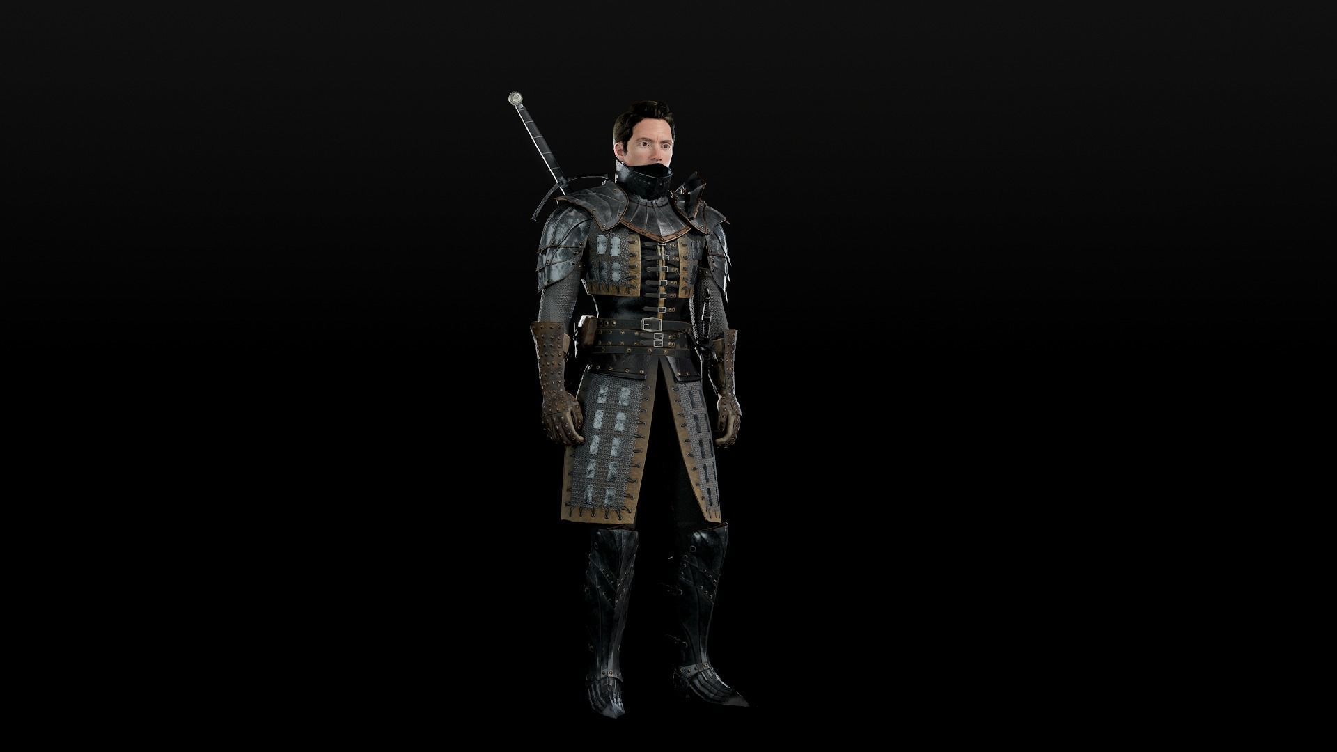 Crusader knight in armour Low-poly 3D model_14