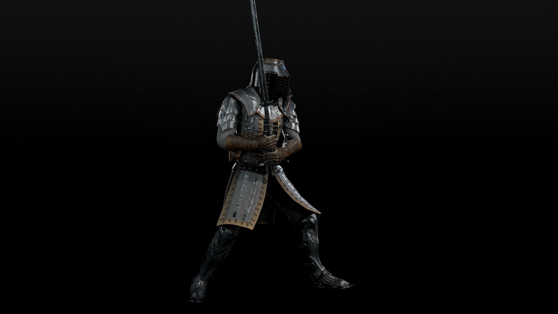 Crusader knight in armour Low-poly 3D model_38