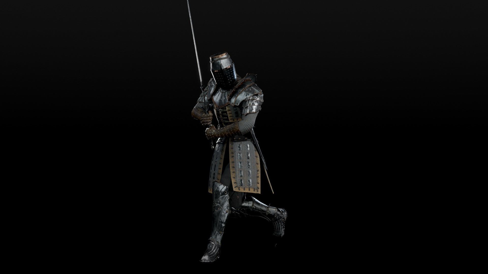 Crusader knight in armour Low-poly 3D model_21