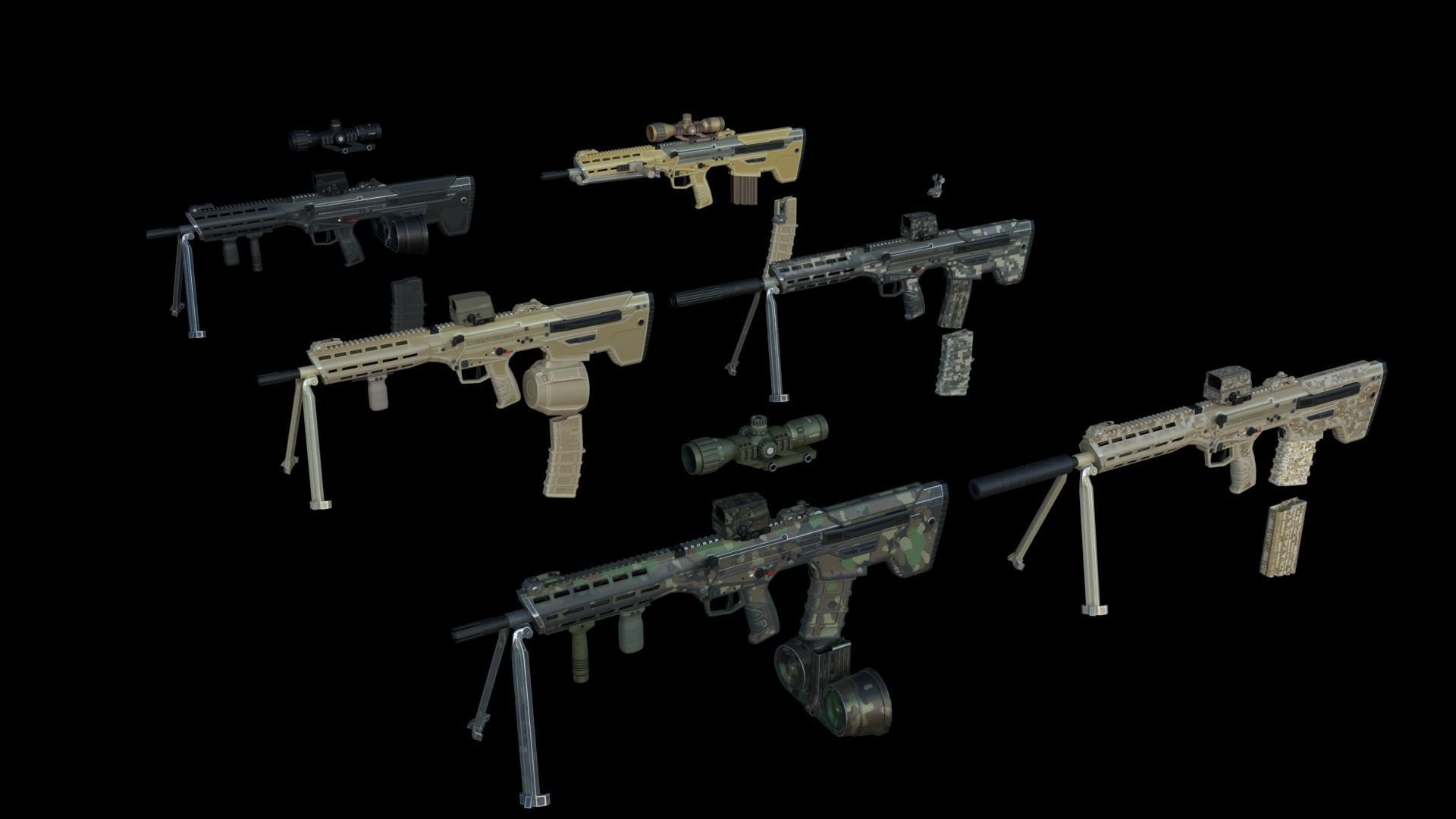 Modular Bullpup Rifle-Squad Automatic Weapon Variant Low-poly 3D model_2