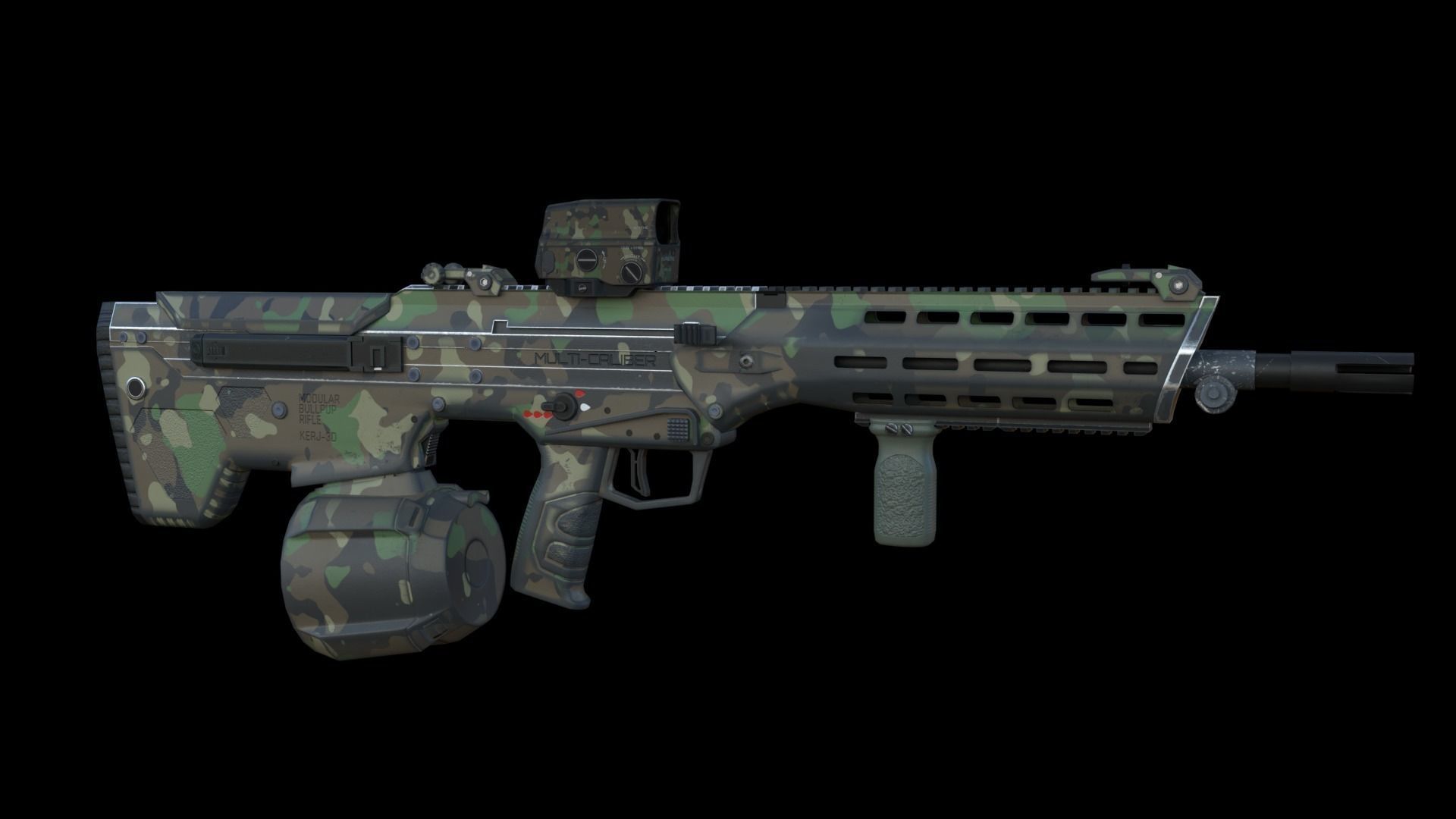 Modular Bullpup Rifle-Squad Automatic Weapon Variant Low-poly 3D model_10