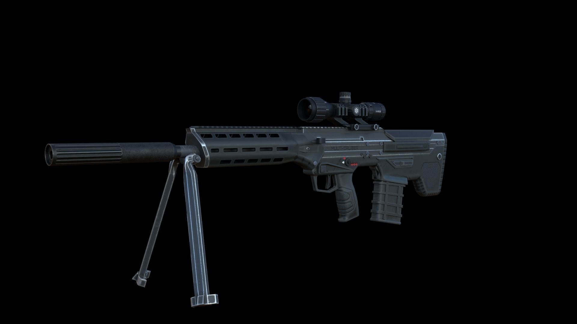 Modular Bullpup Rifle-Squad Automatic Weapon Variant Low-poly 3D model_6