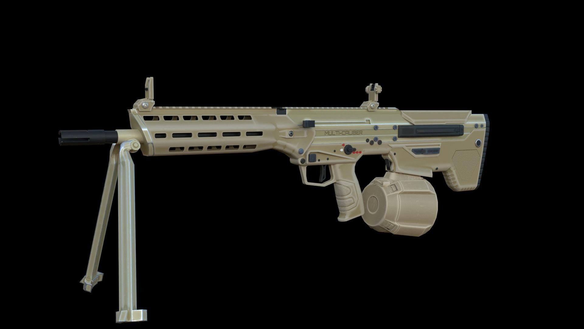 Modular Bullpup Rifle-Squad Automatic Weapon Variant Low-poly 3D model_4
