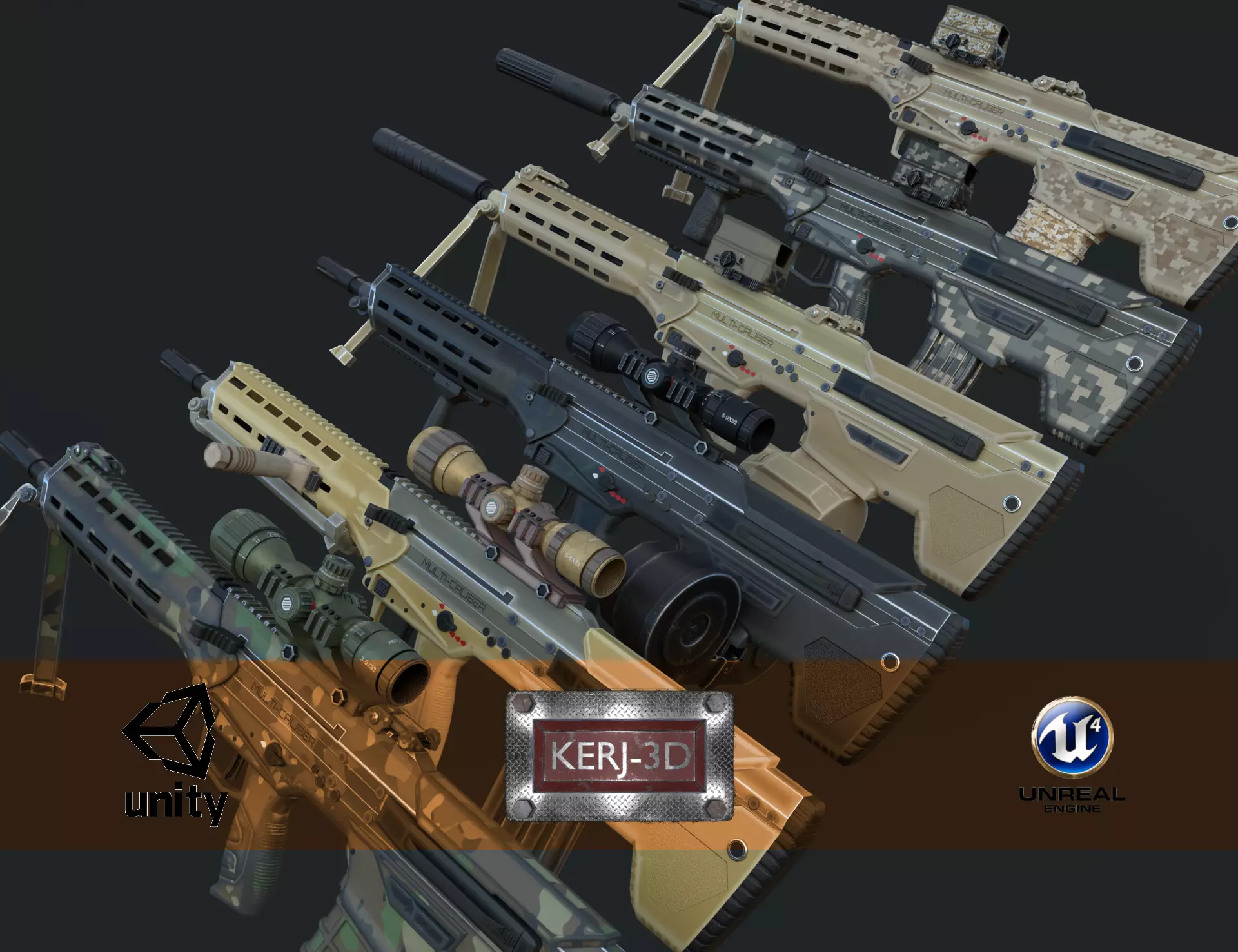 Modular Bullpup Rifle-Squad Automatic Weapon Variant Low-poly 3D model_0