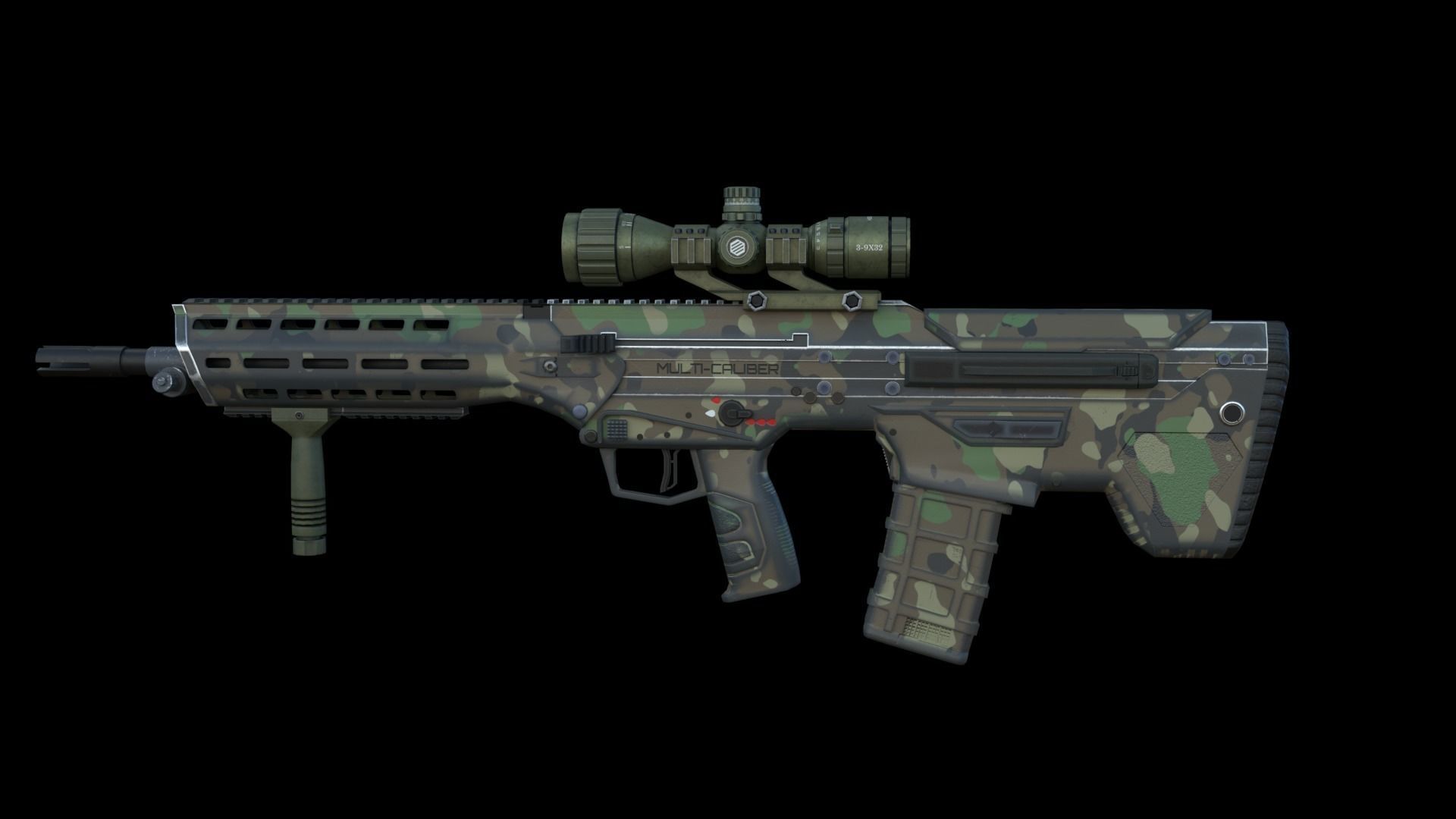 Modular Bullpup Rifle-Squad Automatic Weapon Variant Low-poly 3D model_11