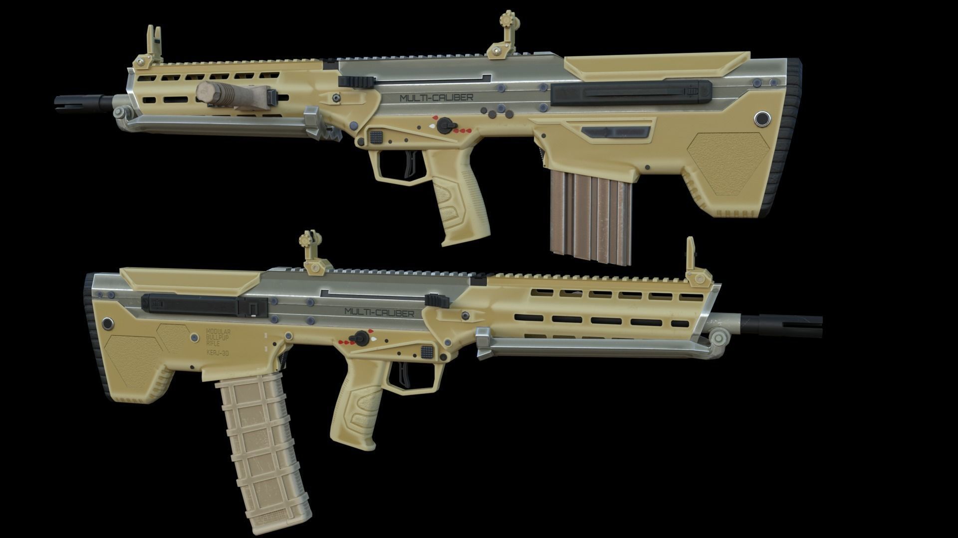 Modular Bullpup Rifle-Squad Automatic Weapon Variant Low-poly 3D model_12