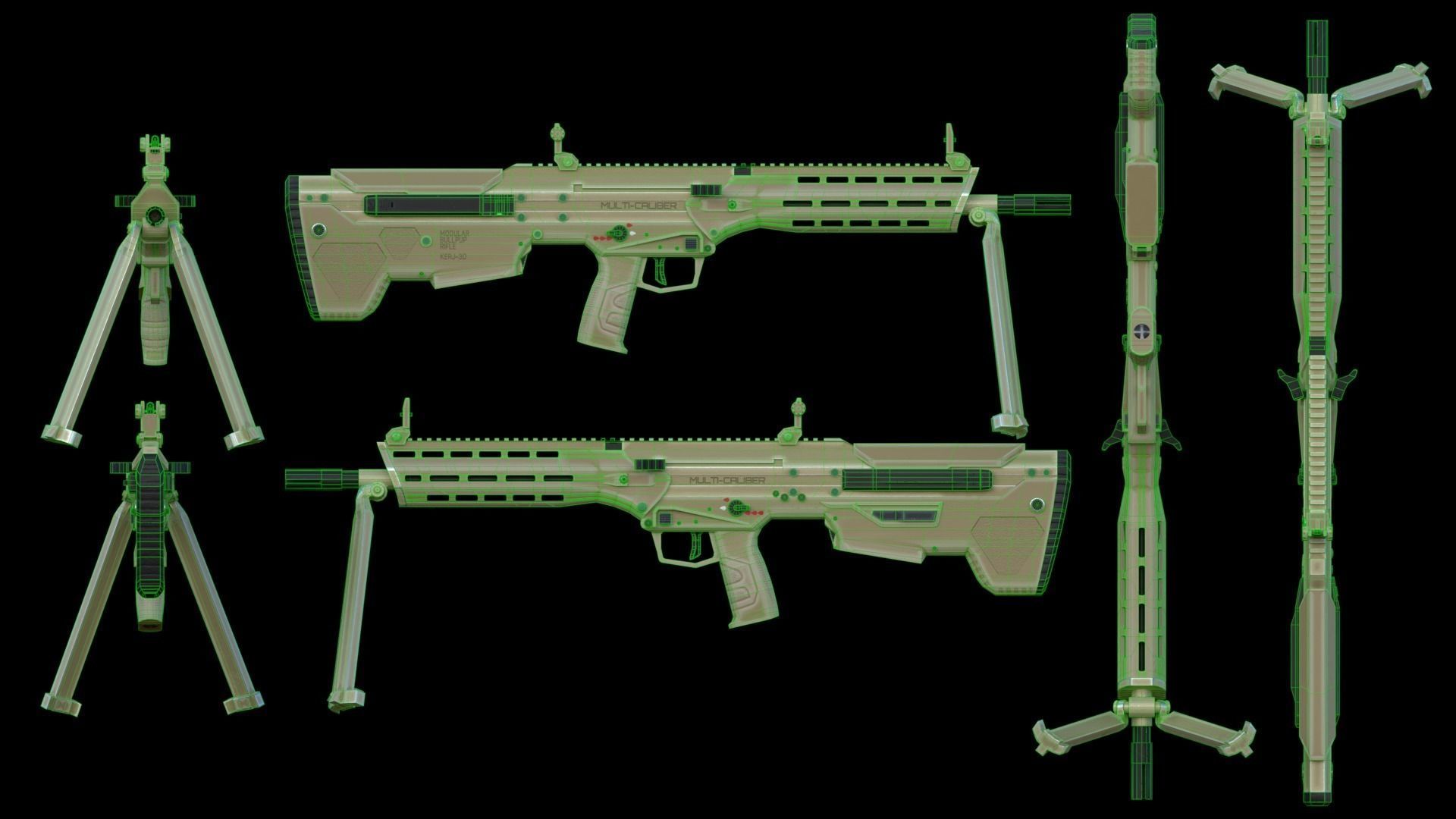 Modular Bullpup Rifle-Squad Automatic Weapon Variant Low-poly 3D model_67