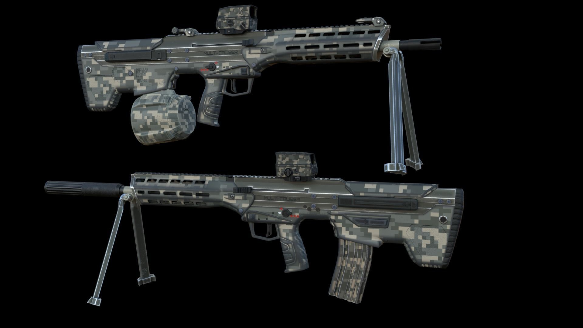 Modular Bullpup Rifle-Squad Automatic Weapon Variant Low-poly 3D model_17