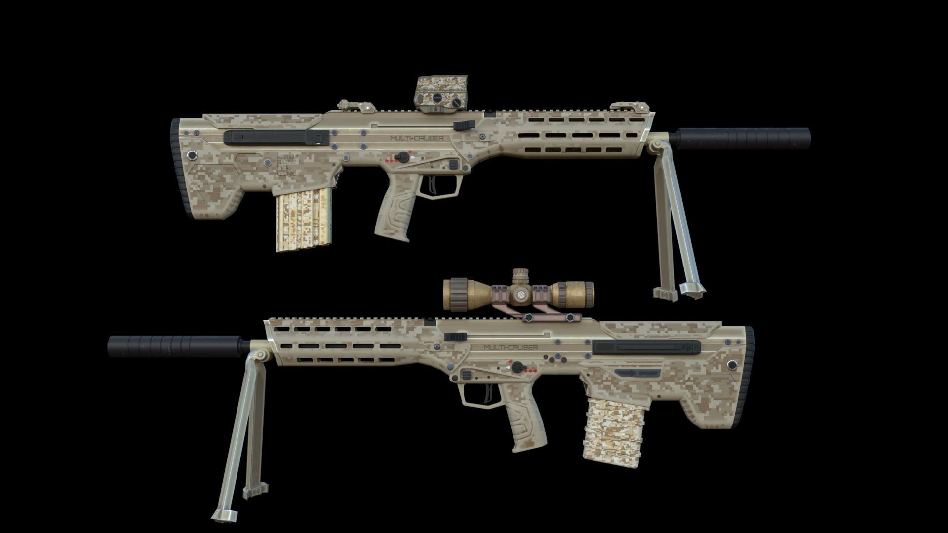 Modular Bullpup Rifle-Squad Automatic Weapon Variant Low-poly 3D model_15