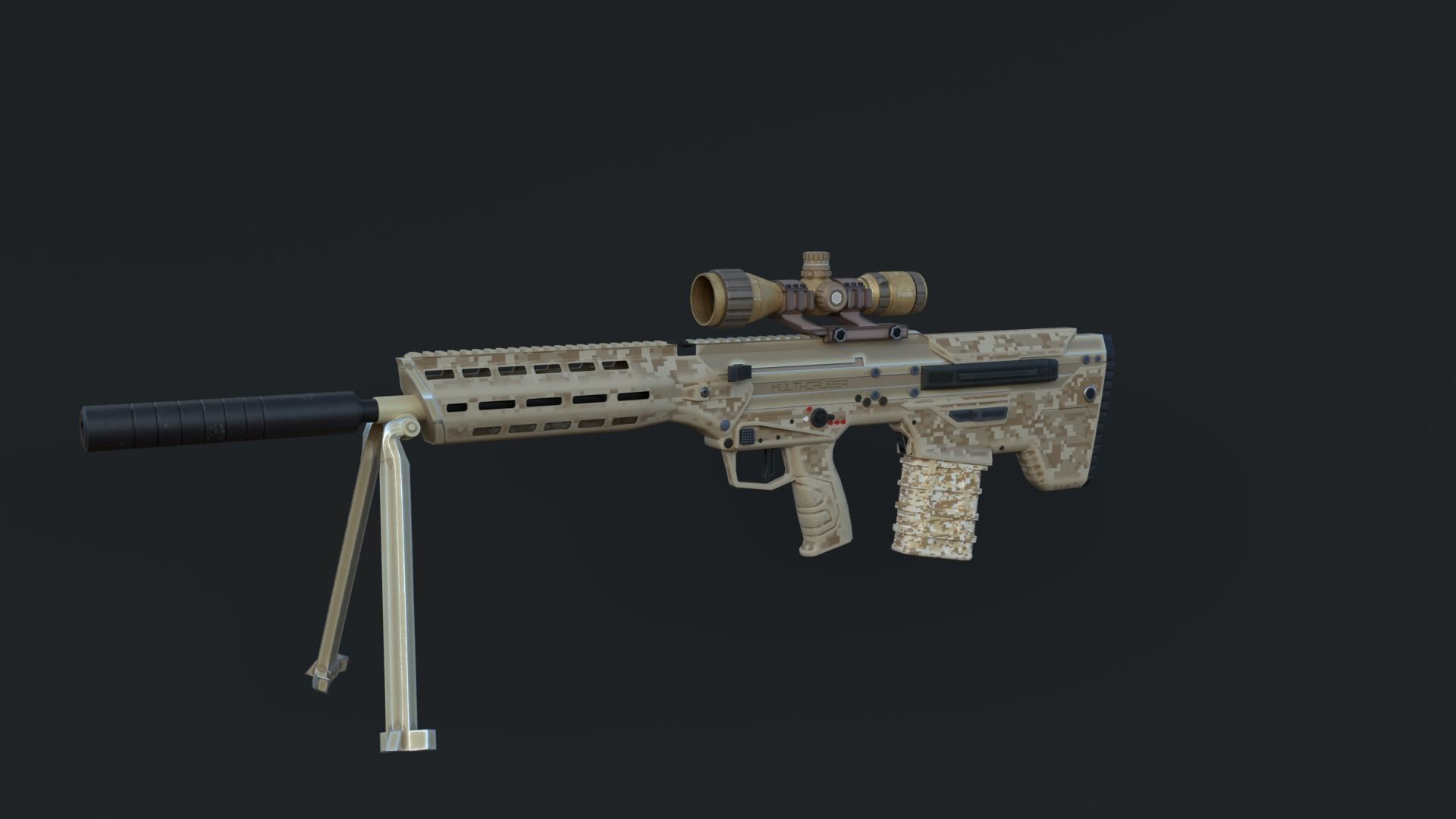 Modular Bullpup Rifle-Squad Automatic Weapon Variant Low-poly 3D model_13