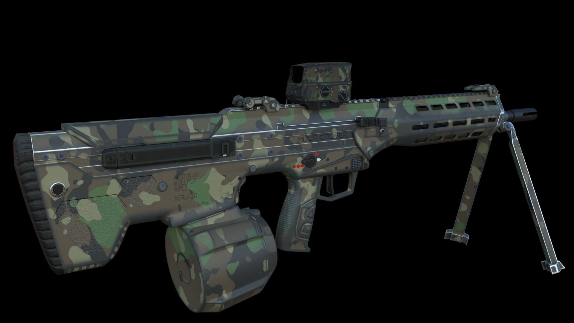 Modular Bullpup Rifle-Squad Automatic Weapon Variant Low-poly 3D model_9