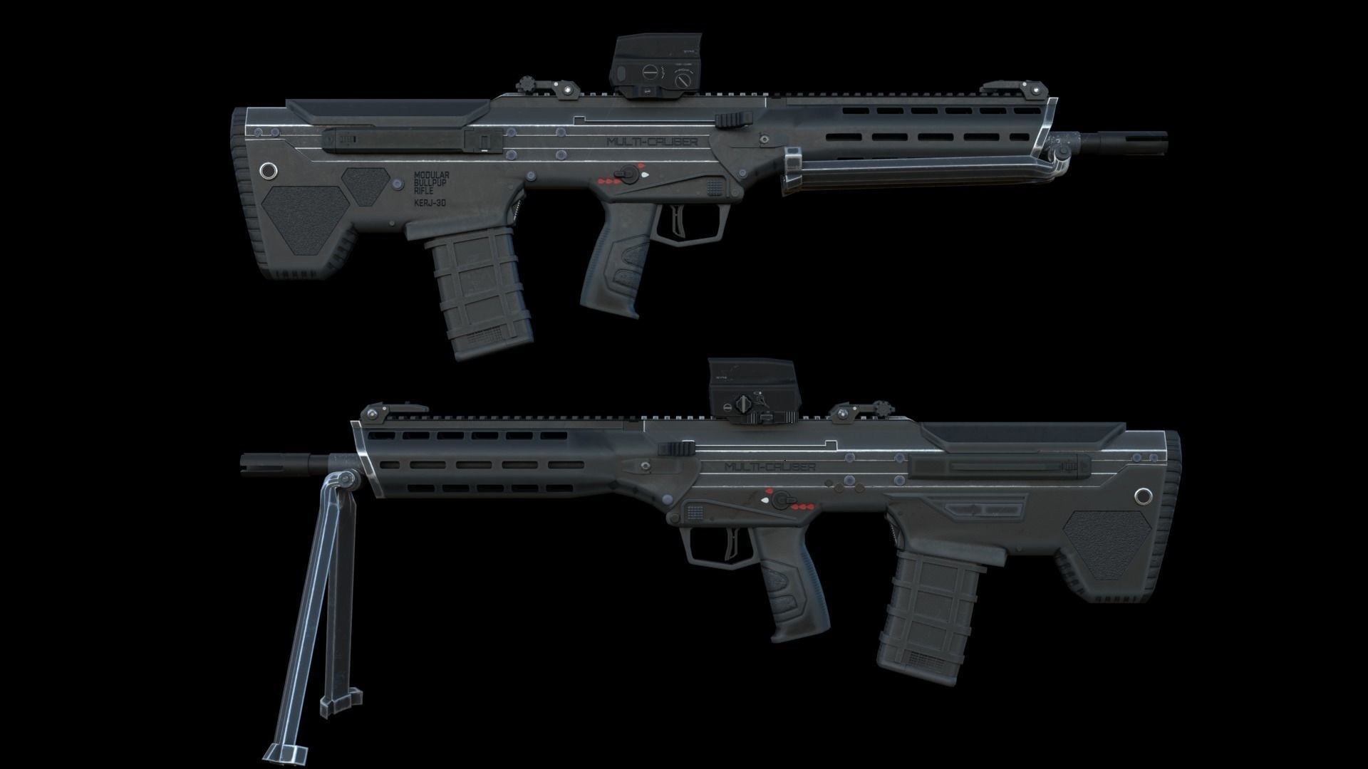 Modular Bullpup Rifle-Squad Automatic Weapon Variant Low-poly 3D model_1