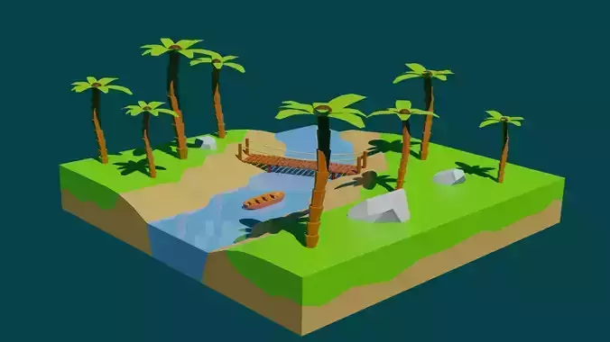 Island -1 with palm trees and bridge