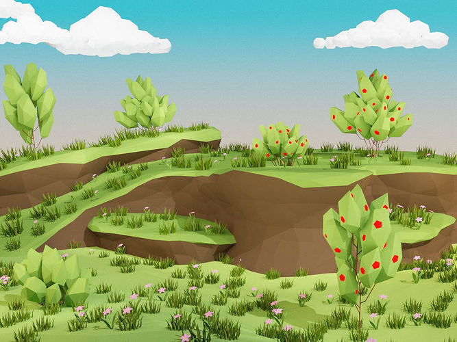 Low poly mountain ash bushes Free low-poly 3D model