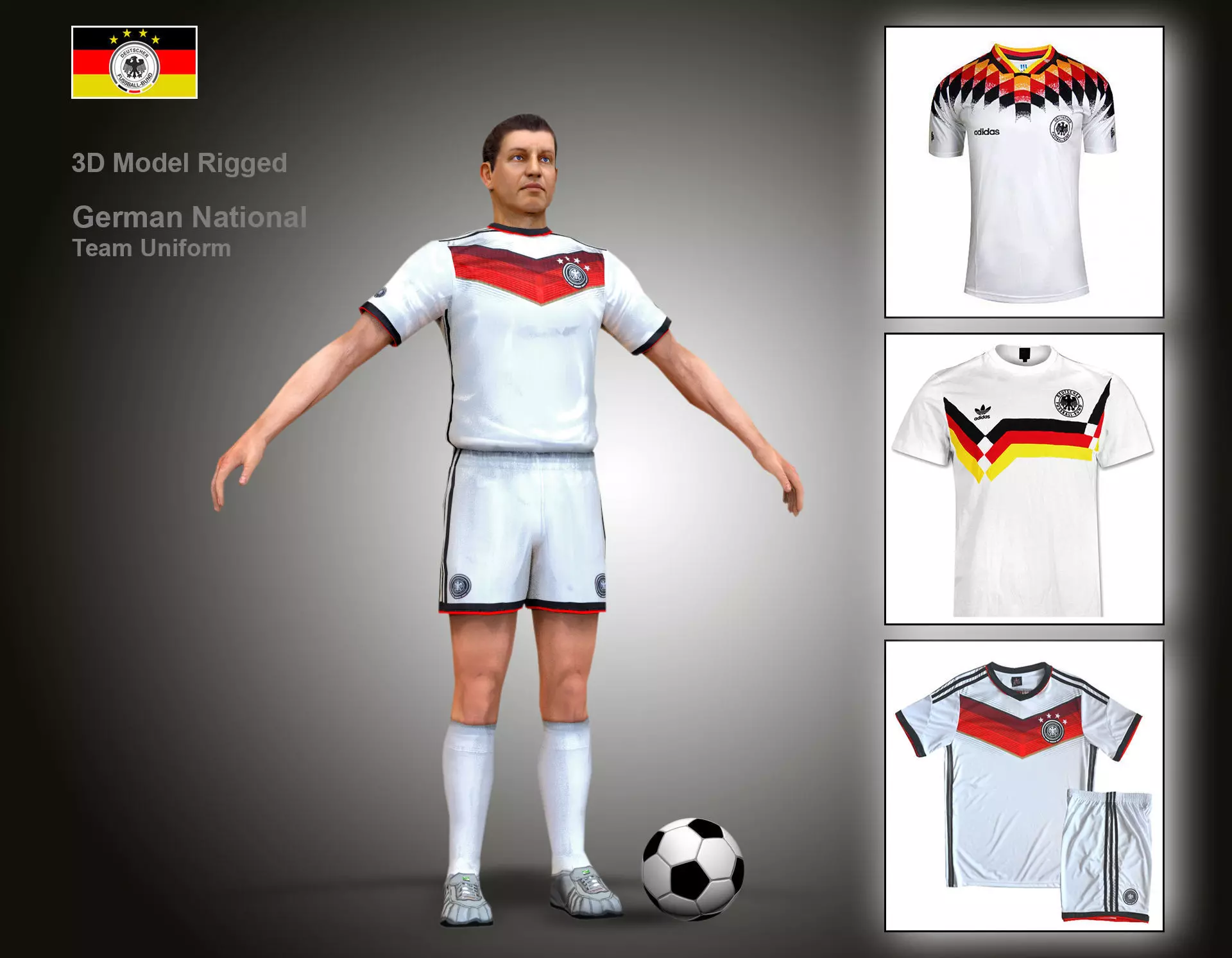 German Soccer Player Rigged Character Low-poly 3D model_0