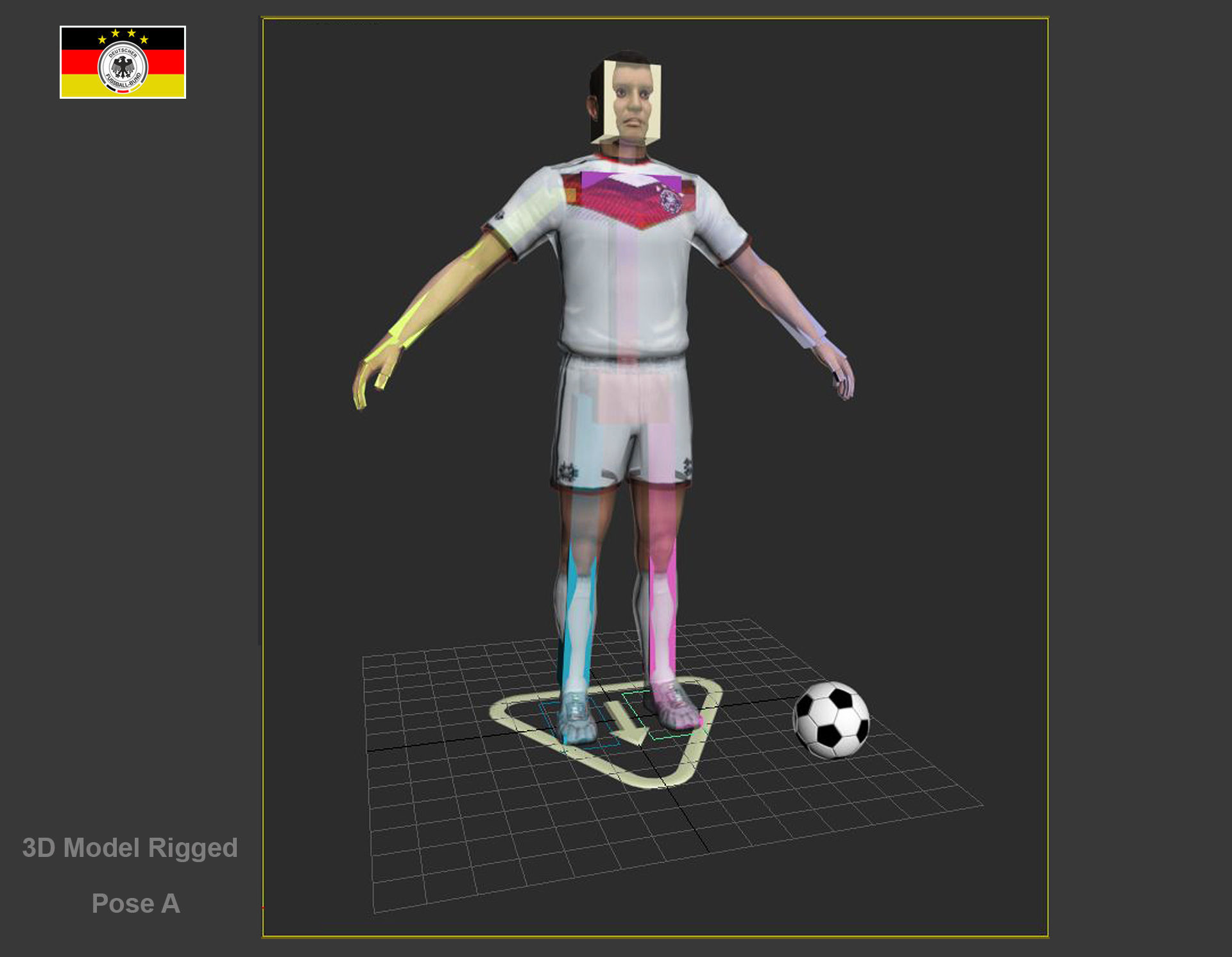 German Soccer Player Rigged Character Low-poly 3D model_4