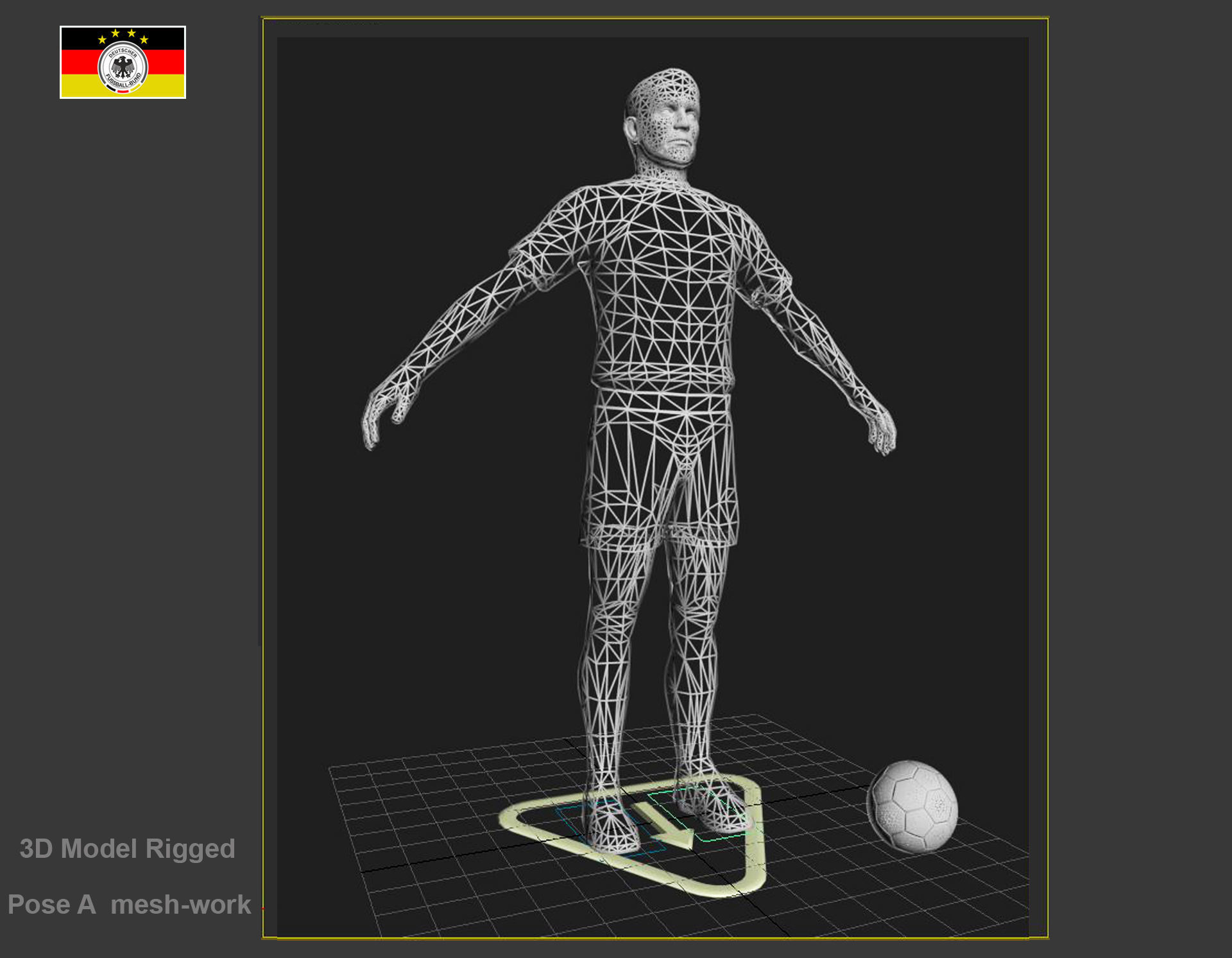 German Soccer Player Rigged Character Low-poly 3D model_6