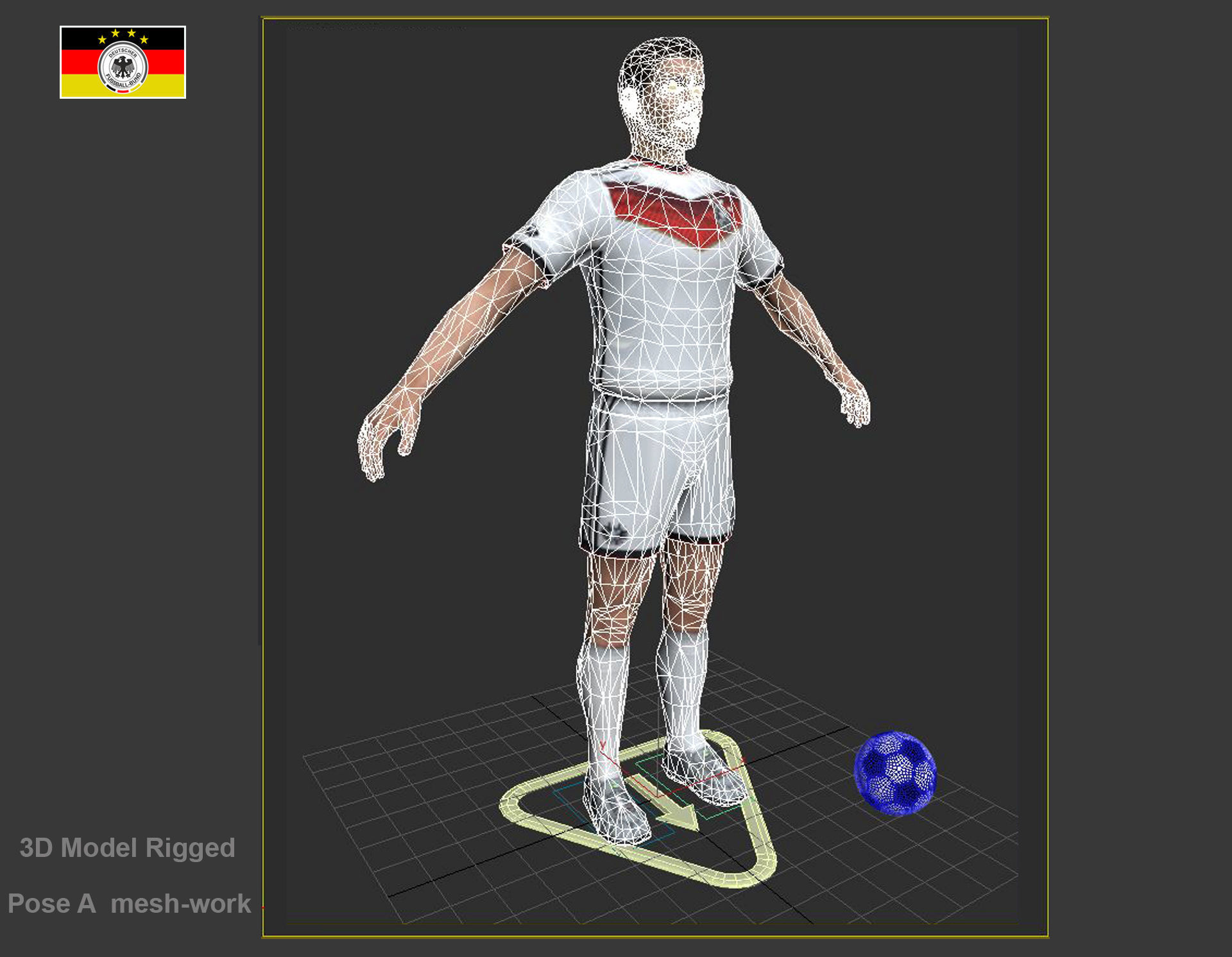 German Soccer Player Rigged Character Low-poly 3D model_5