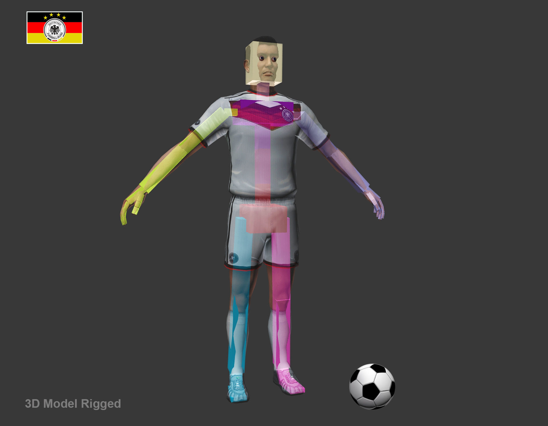 German Soccer Player Rigged Character Low-poly 3D model_3