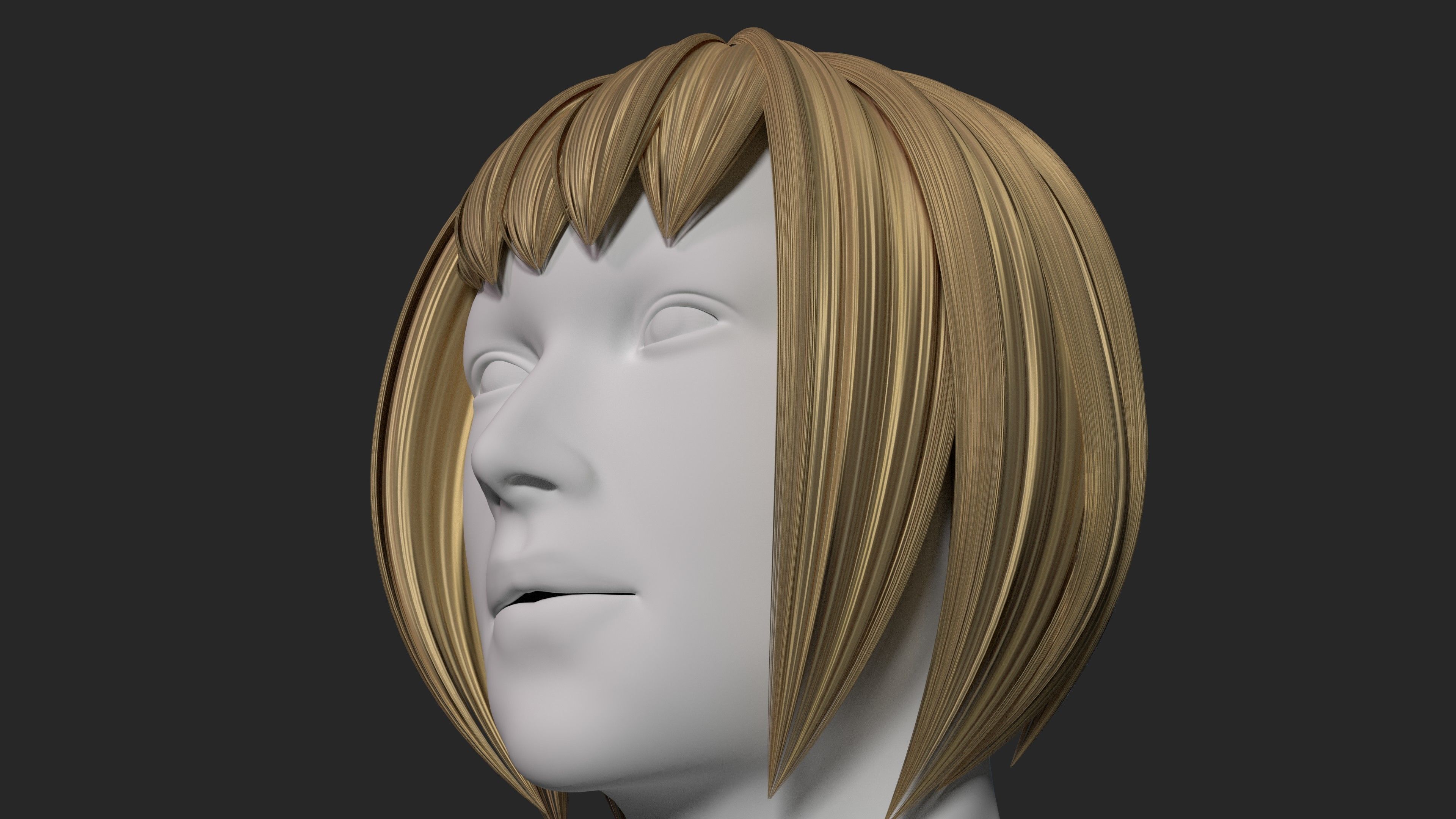 Stylized Female hair 3D model_4