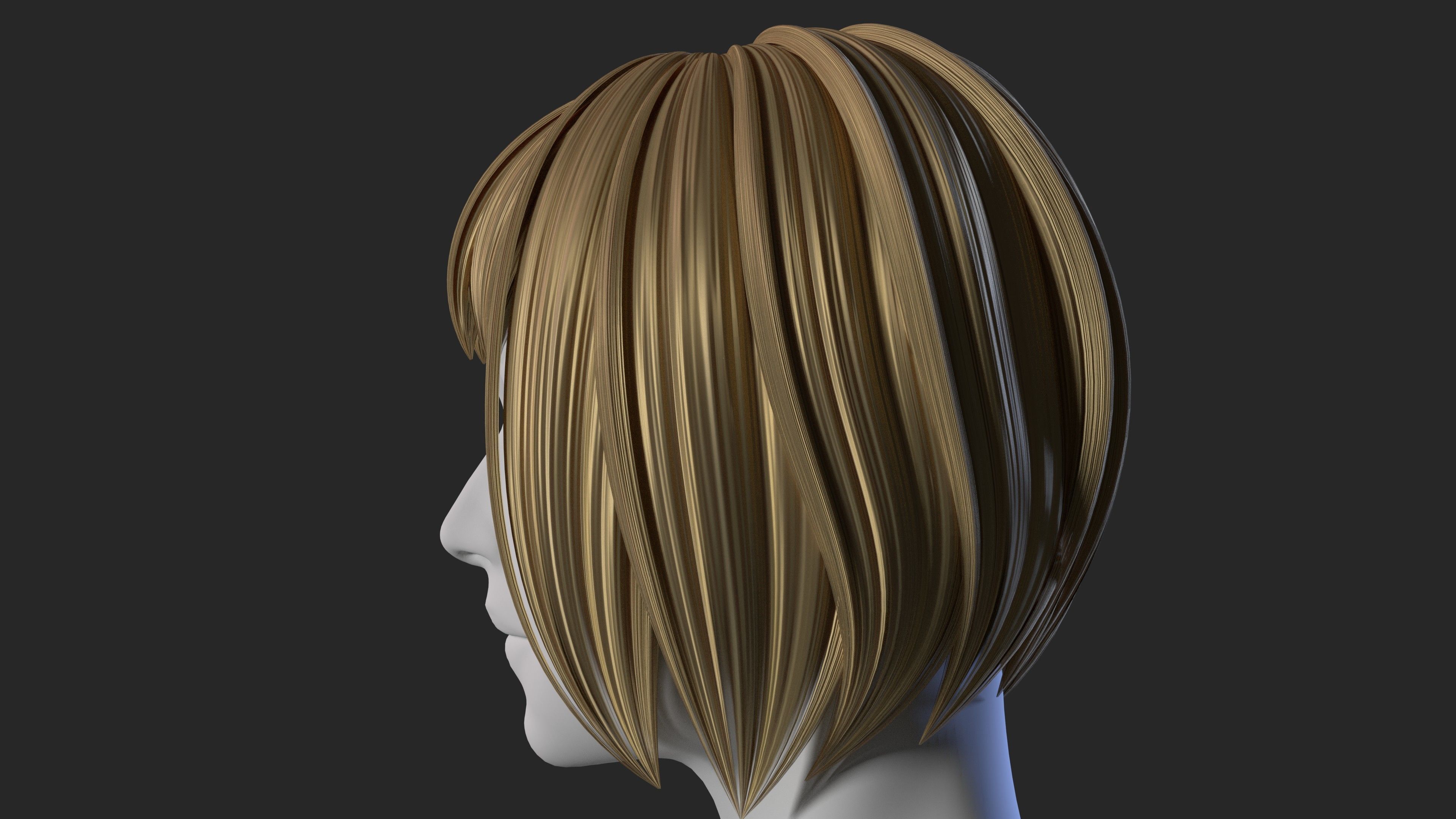 Stylized Female hair 3D model_1