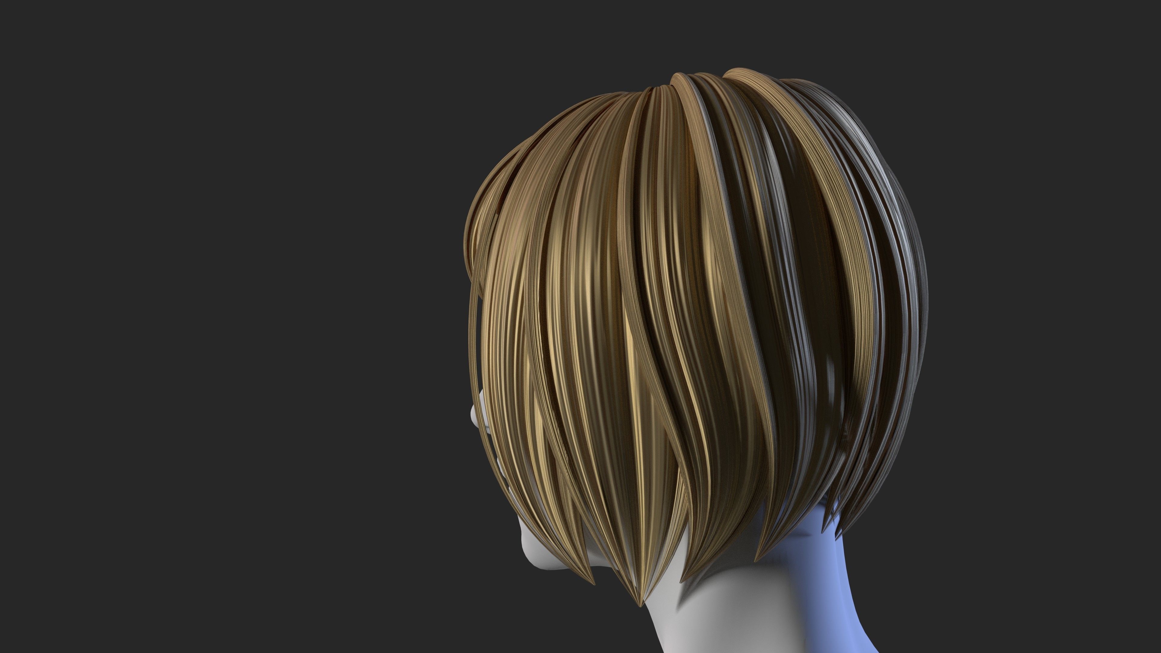 Stylized Female hair 3D model_3