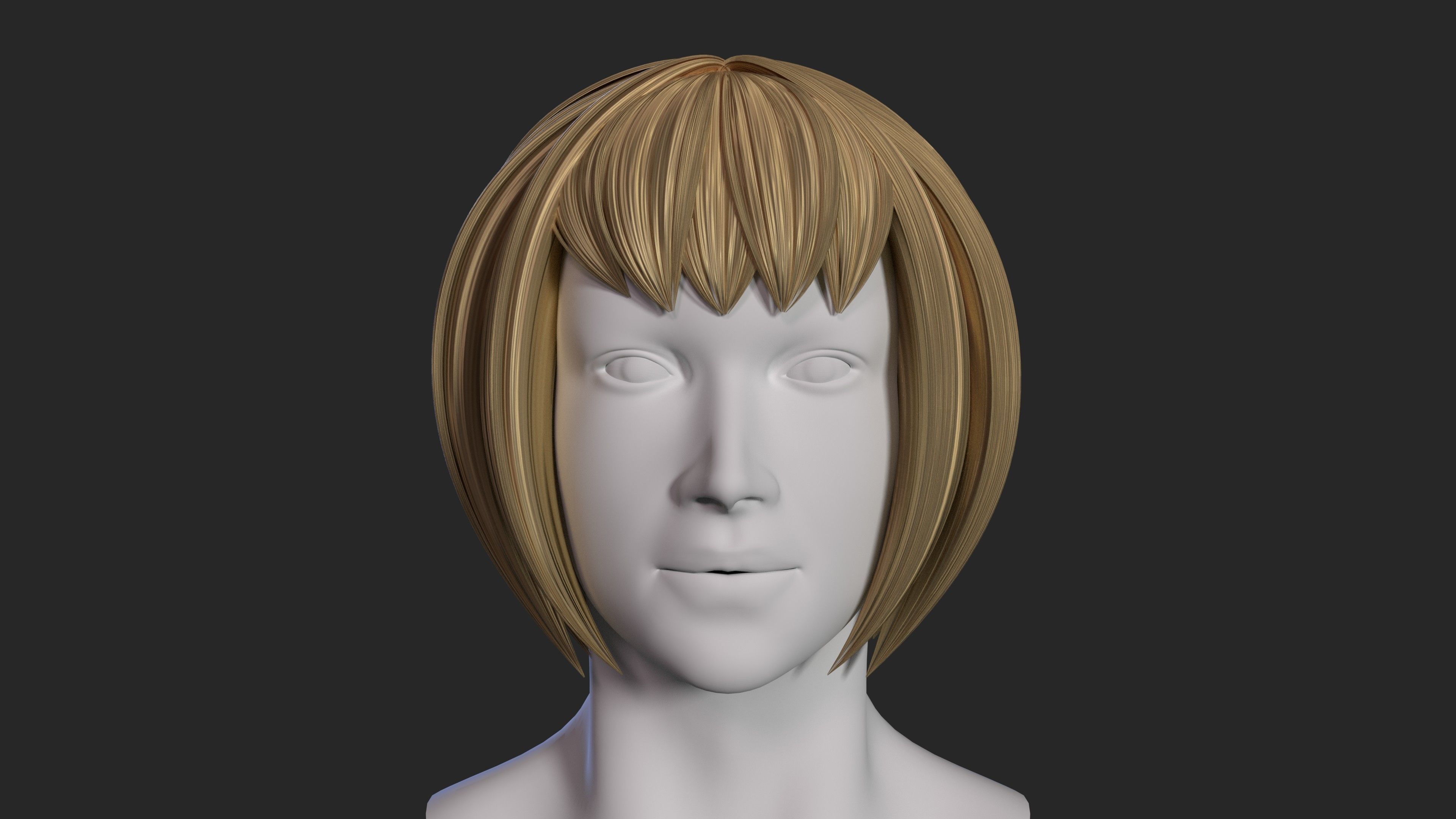 Stylized Female hair 3D model_2