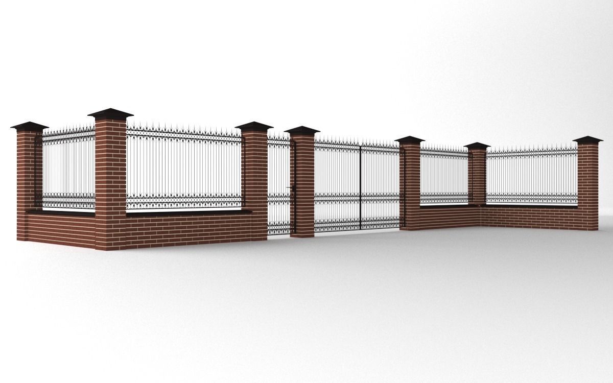Modular wrought iron fence set 3D model_4