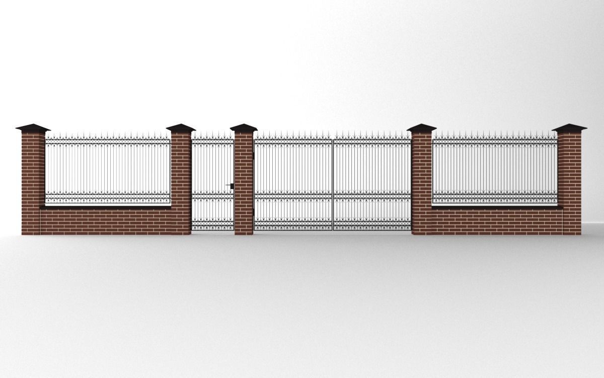 Modular wrought iron fence set 3D model_2