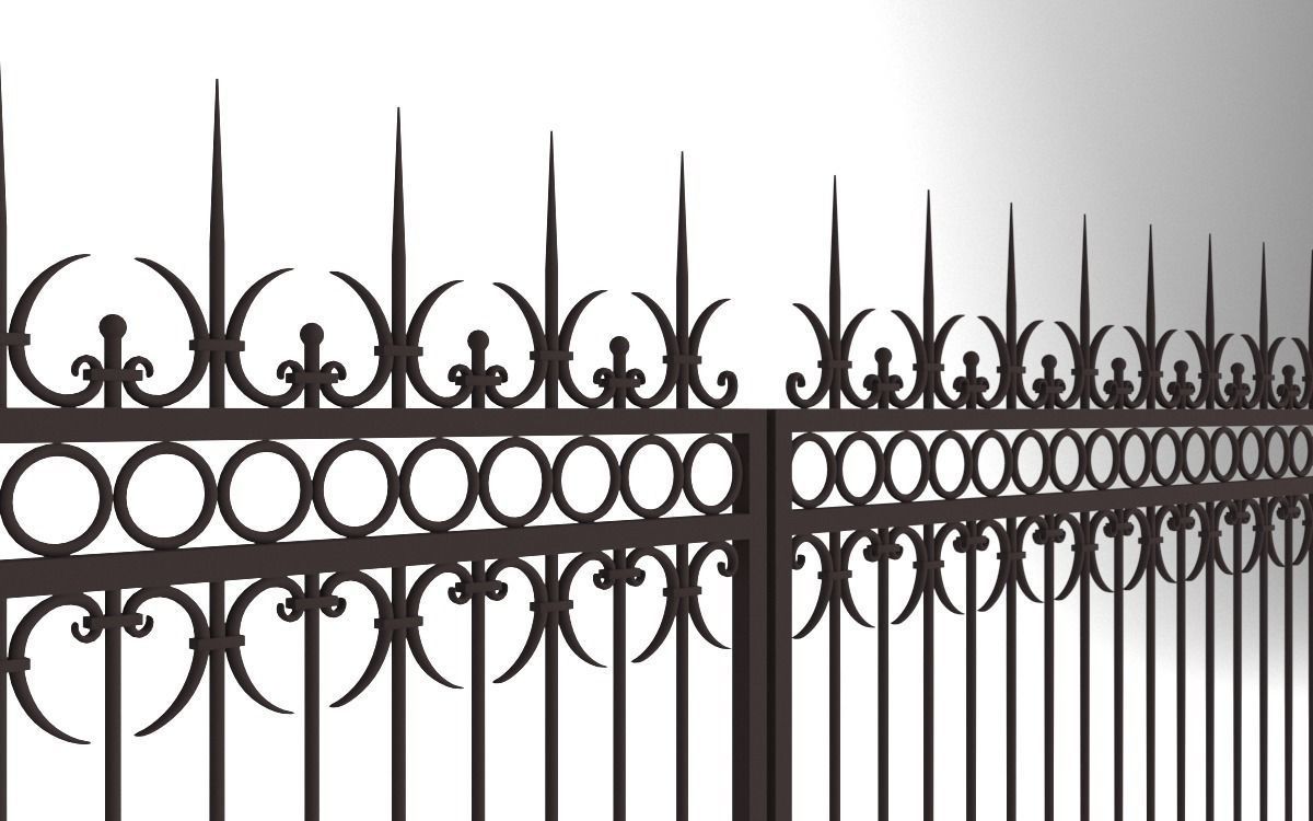 Modular wrought iron fence set 3D model_1
