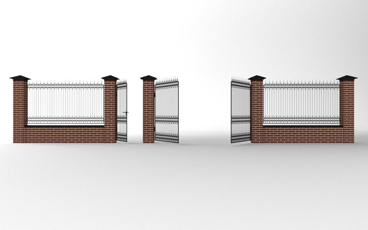 Modular wrought iron fence set 3D model_3