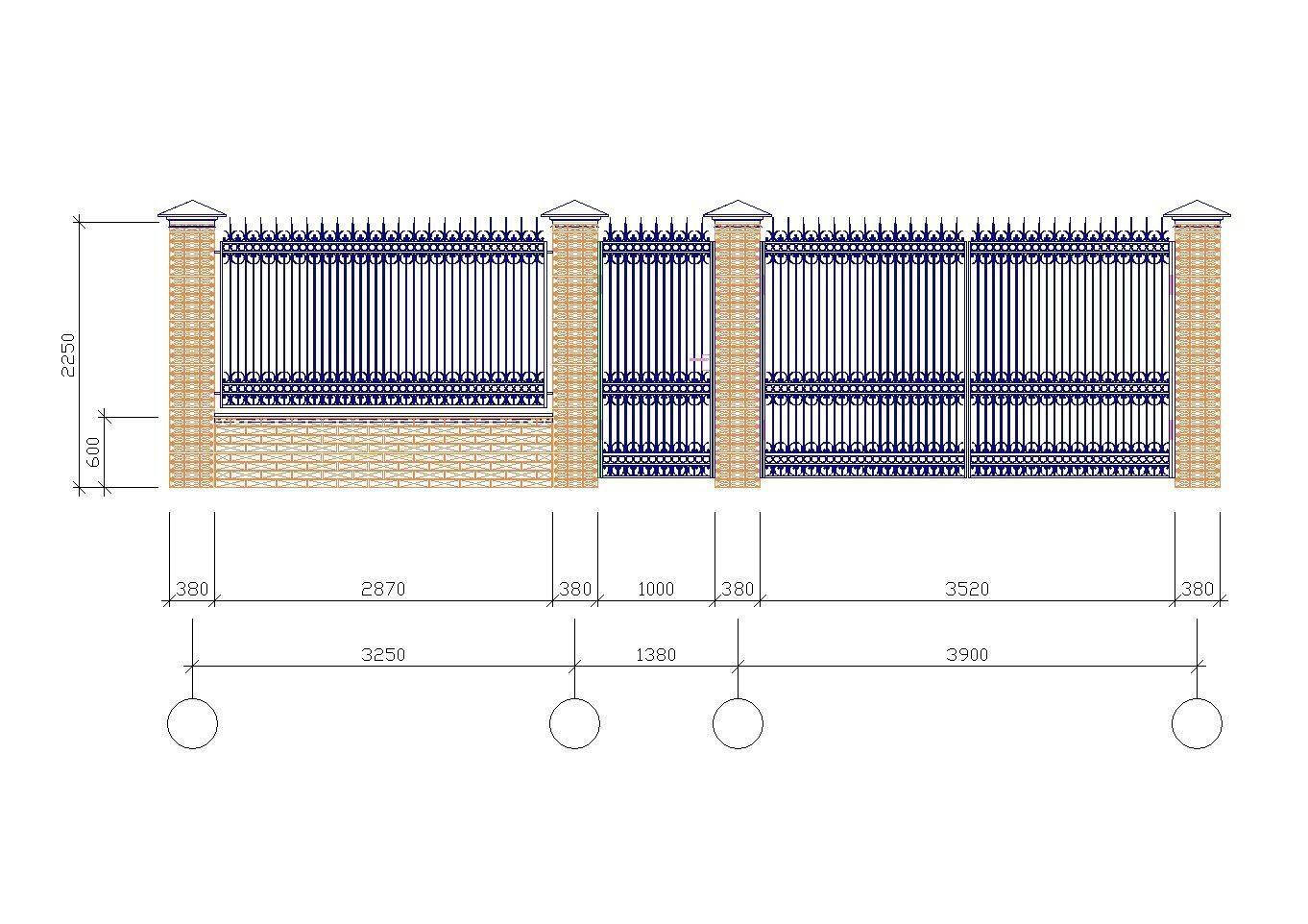 Modular wrought iron fence set 3D model_5