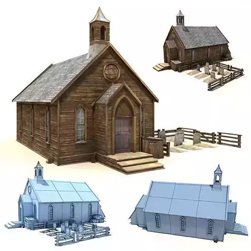 Low Poly Wild West Church Low-poly 3D model